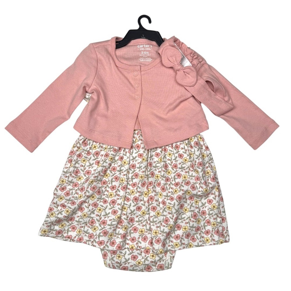 Carters Child of Mine Baby Girl Floral Dress Cardigan Bow Headband 3 6 Month 339
